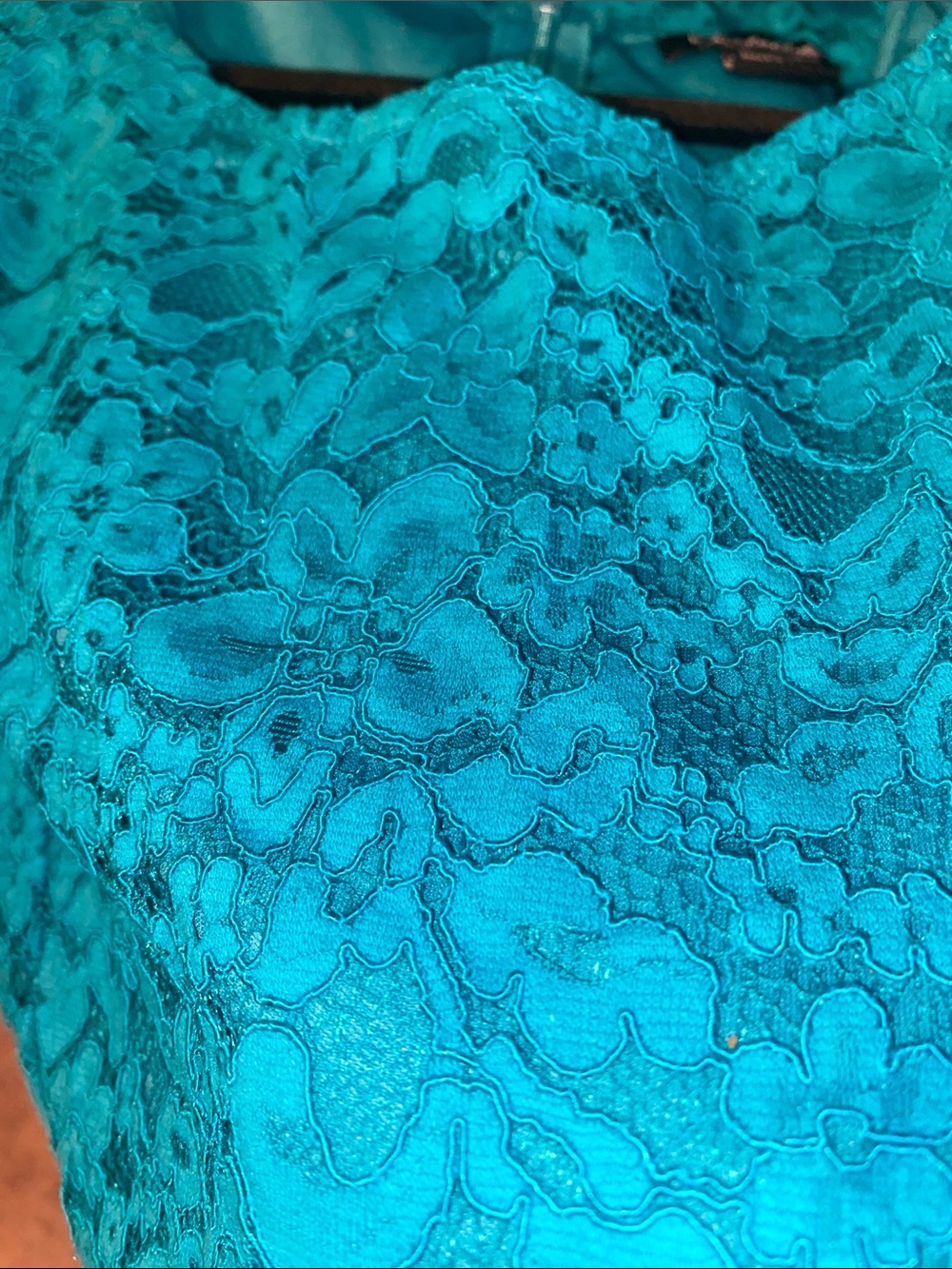 Teal Lace Sleeveless A-Line Dress With Half Back Zipper - Picture 3 of 4
